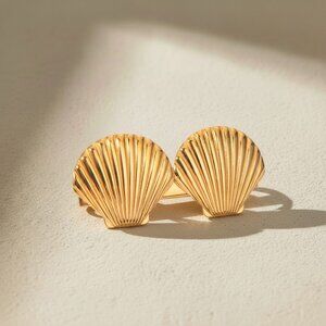 18K Gold Plated Stainless Steel Double Shell Barrette Bold Sculptural Hair Clip